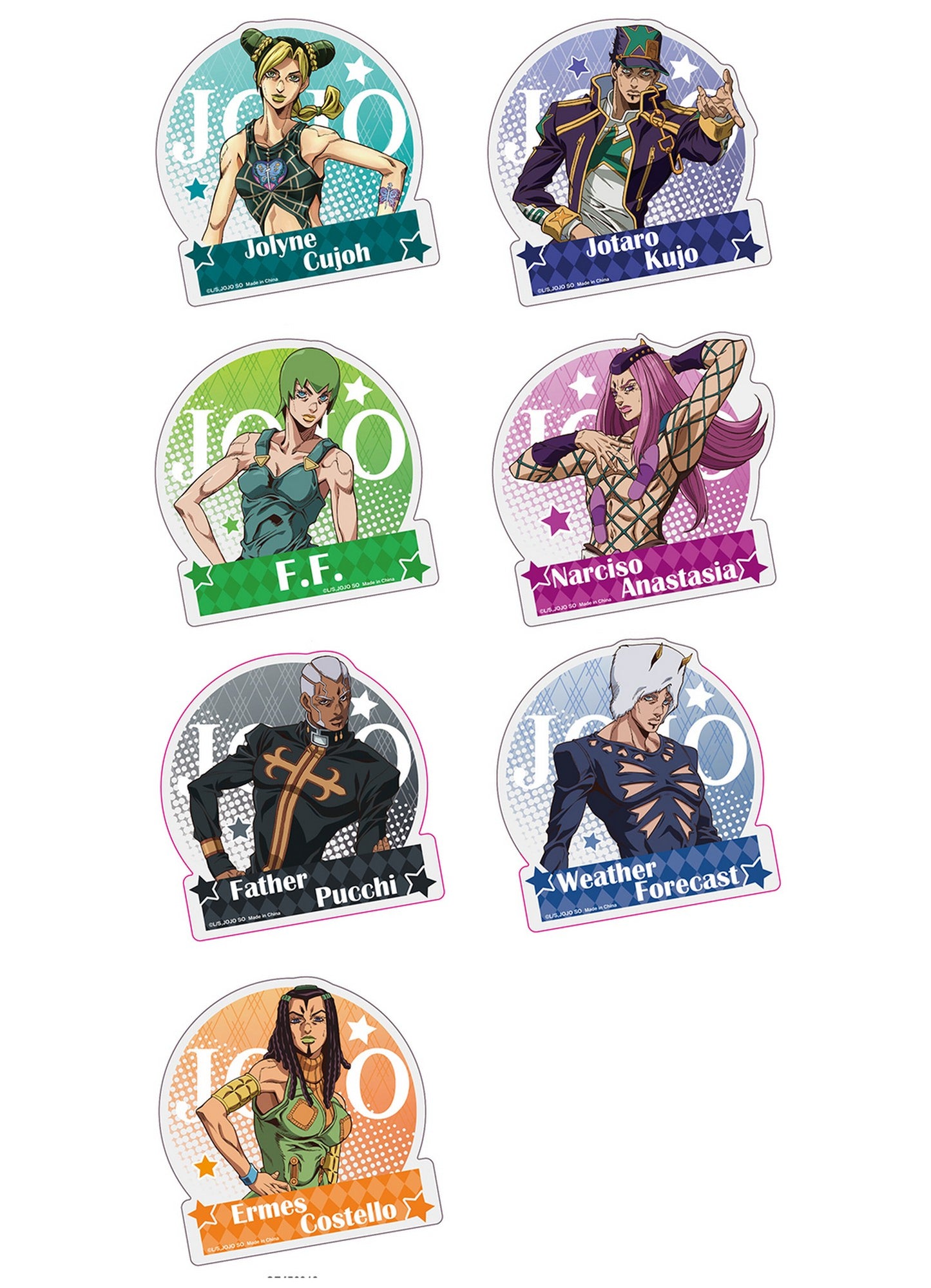 Jojos S5 Stone Ocean - Group Character Rhombus Line Background Transparent Sticker Set
