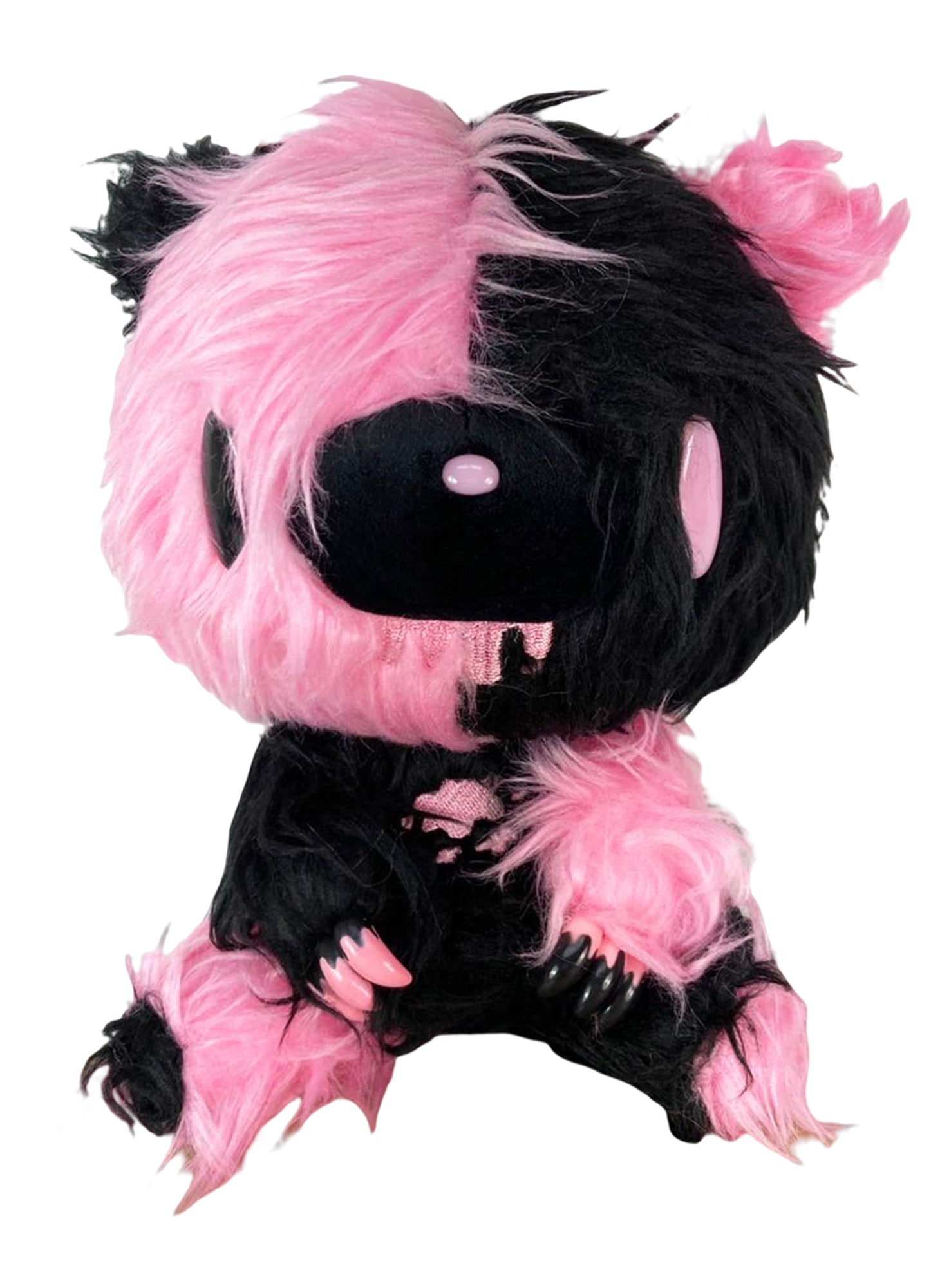 Gloomy Bear - Black Pink Gloomy Bear Sitting Pose Long Hair Fur Plush 7"H