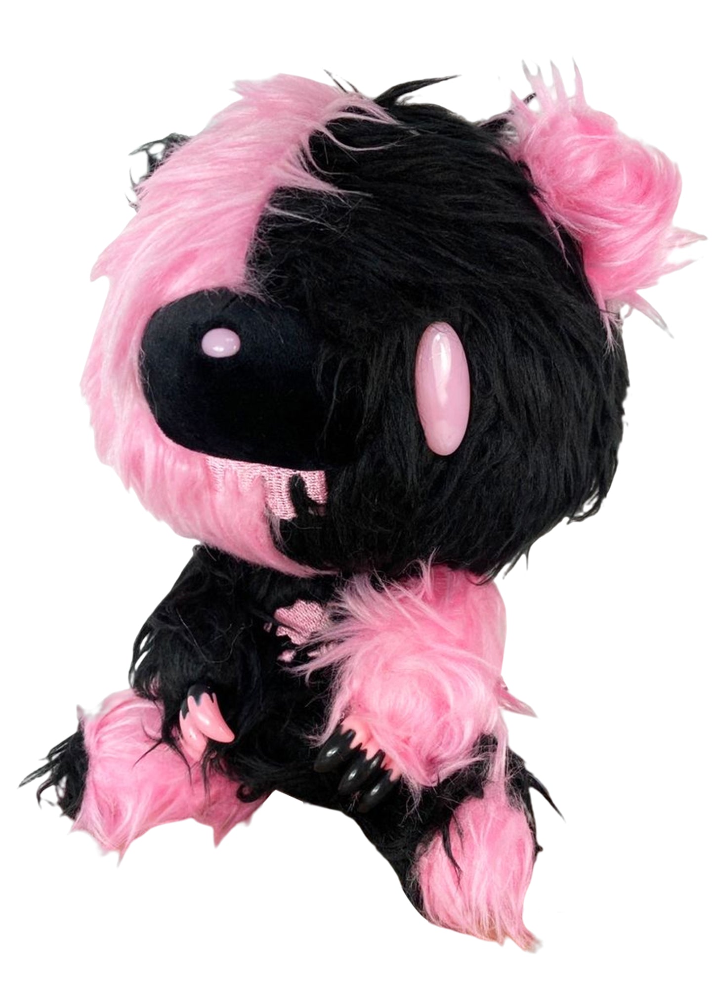 Gloomy Bear - Black Pink Gloomy Bear Sitting Pose Long Hair Fur Plush 7"H