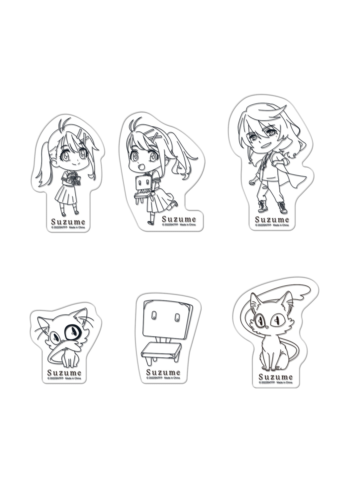 Suzume - Line Art Transparent Die-Cut Sticker Set