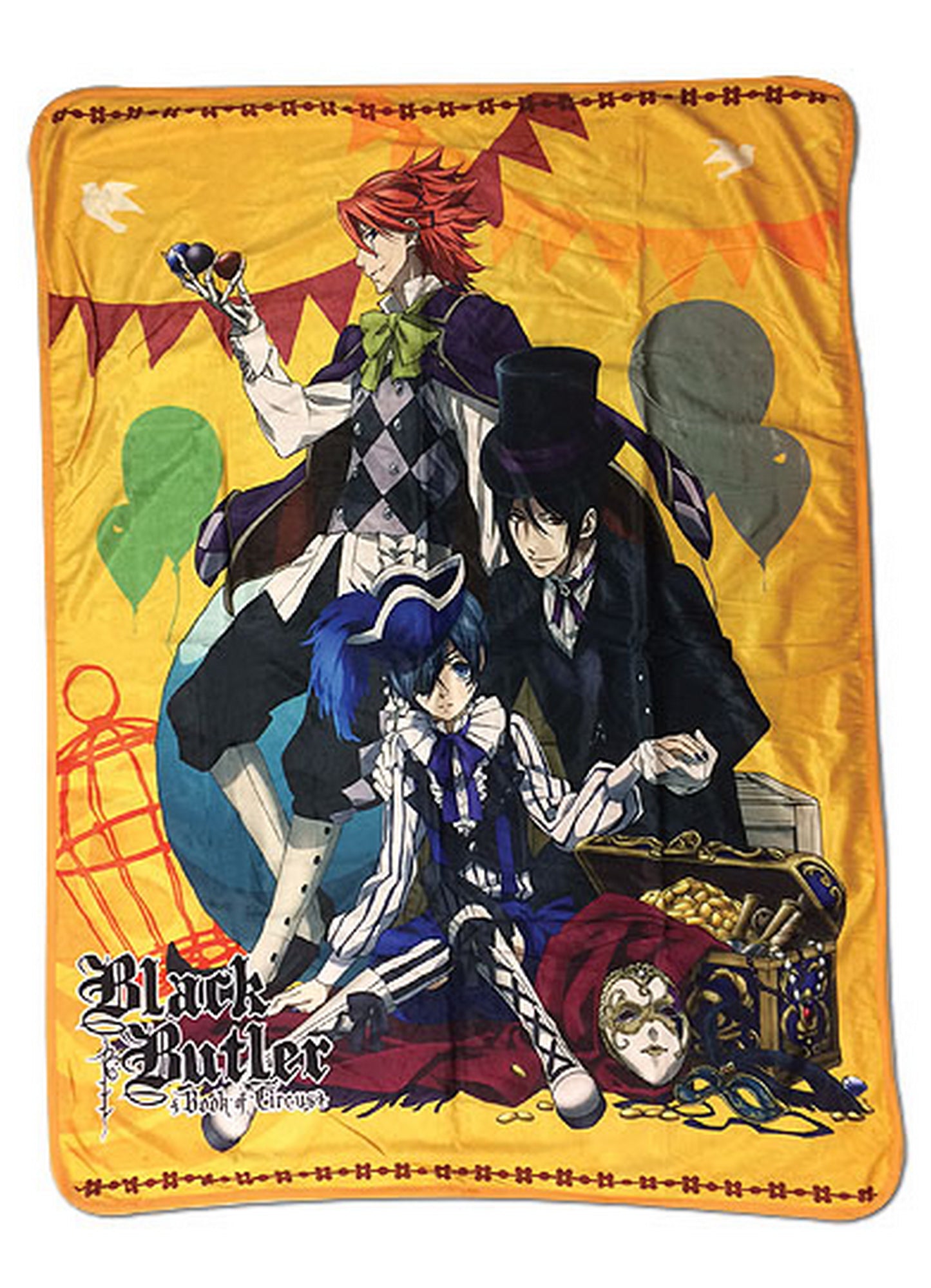 Black Butler Book Of Circus - Ciel Phantomhive, Sebastian Michaelis & Joker Sublimation Throw Blanket 46"W x 60"H