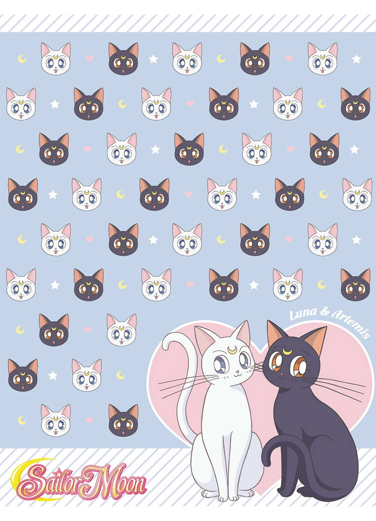 Sailor Moon R - Luna & Artemis Pastel Style Sublimation Throw Blanket 46"W x 60"H