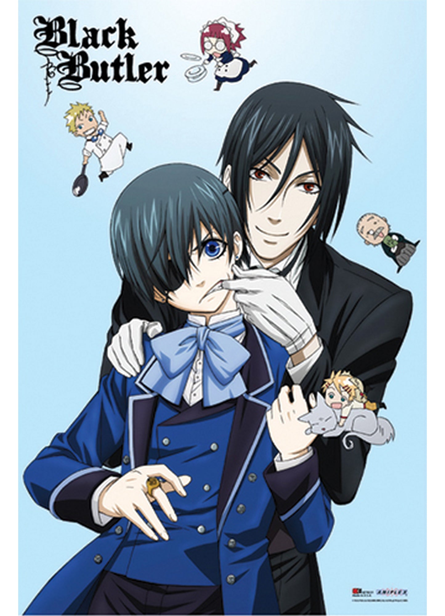 Black Butler - Sebastian Michaelis And Ciel Phantomhive With Chibi Chara Paper Poster