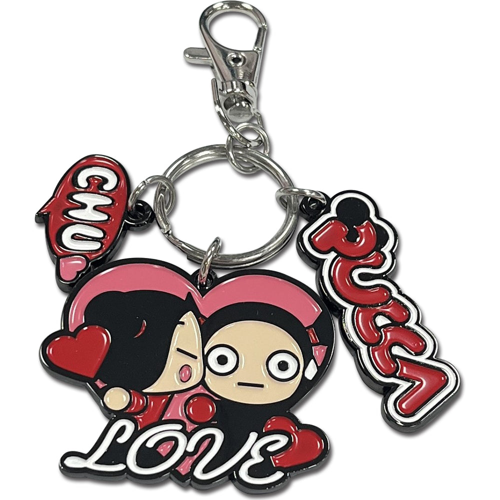 Pucca - Pucca & Garu "Love" Three Charms Metal Keychain