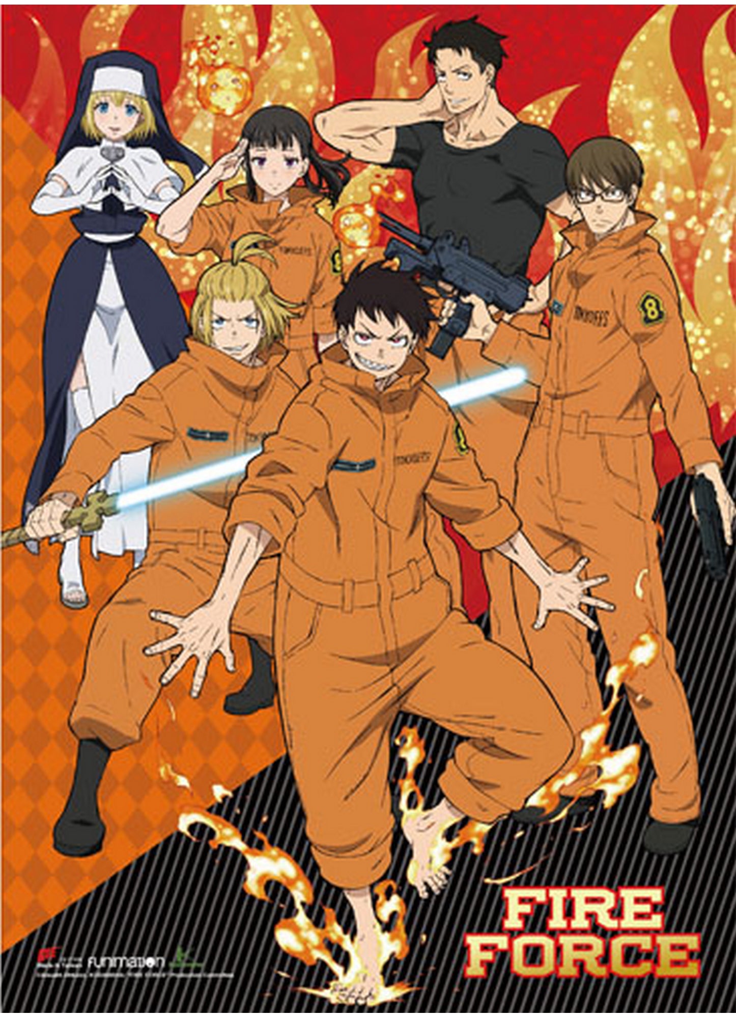 Fire Force - Group Character Art Wall Scroll 31"W x 43"H