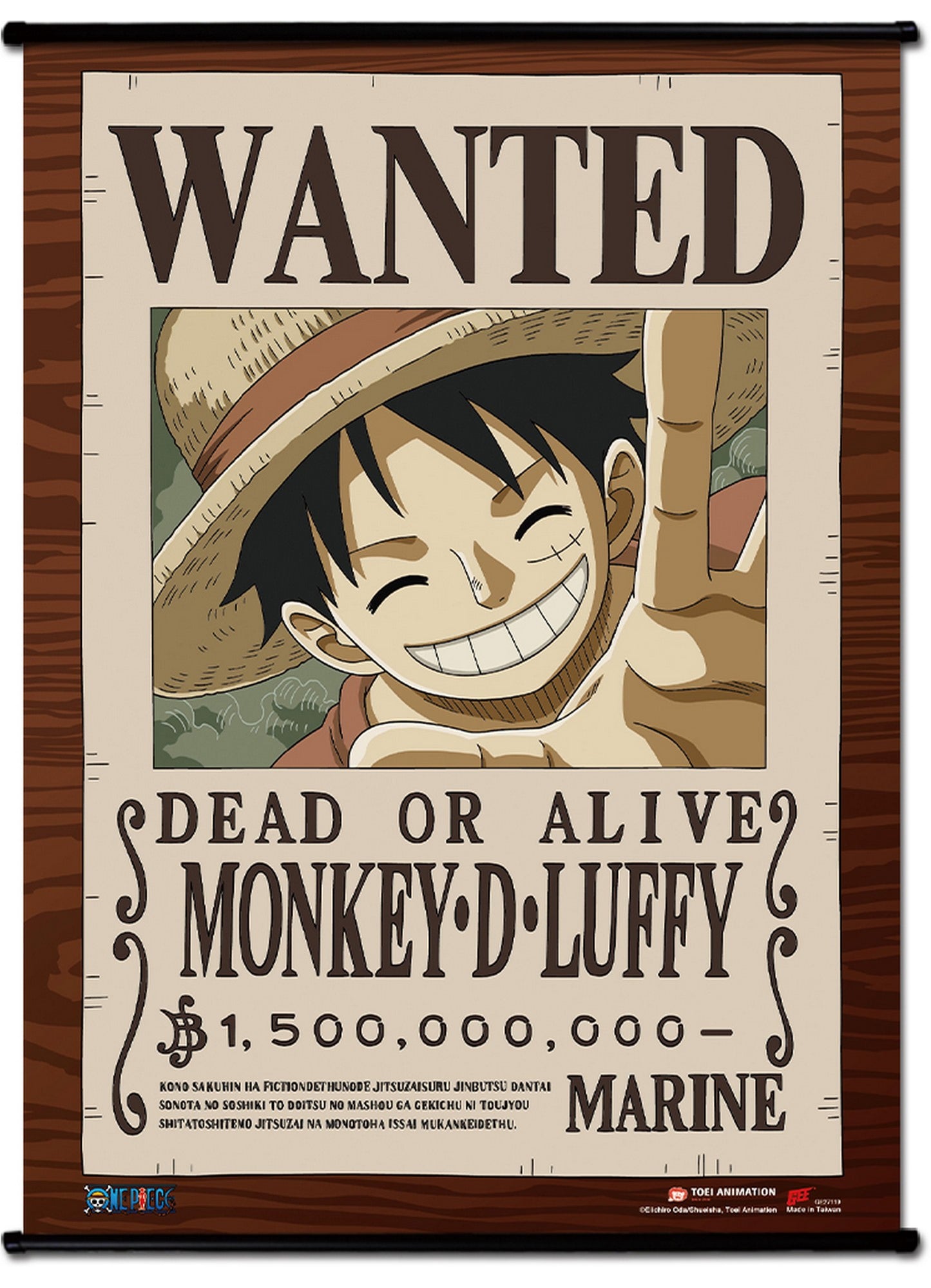 One Piece - Wanted Poster Monkey D. Luffy Wall Scroll 31"W x 43"H