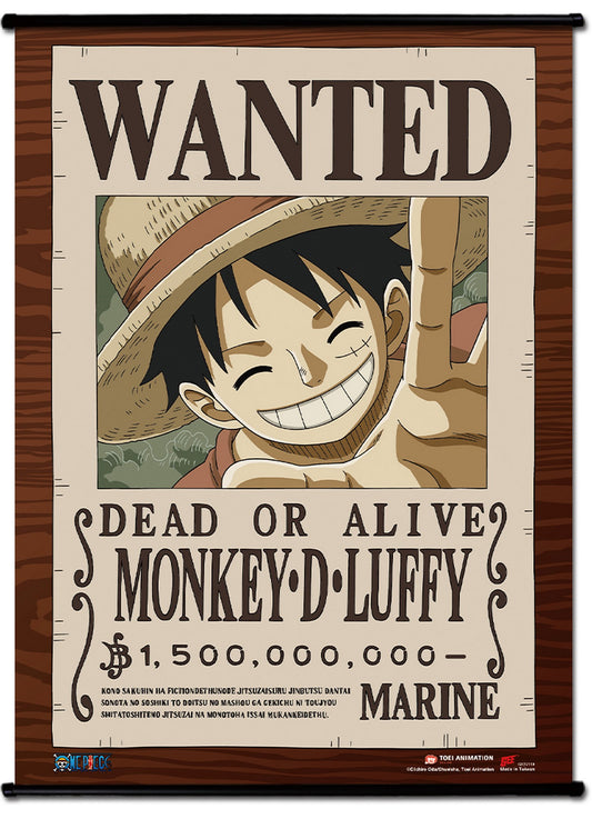 One Piece - Wanted Poster Monkey D. Luffy Wall Scroll 31"W x 43"H