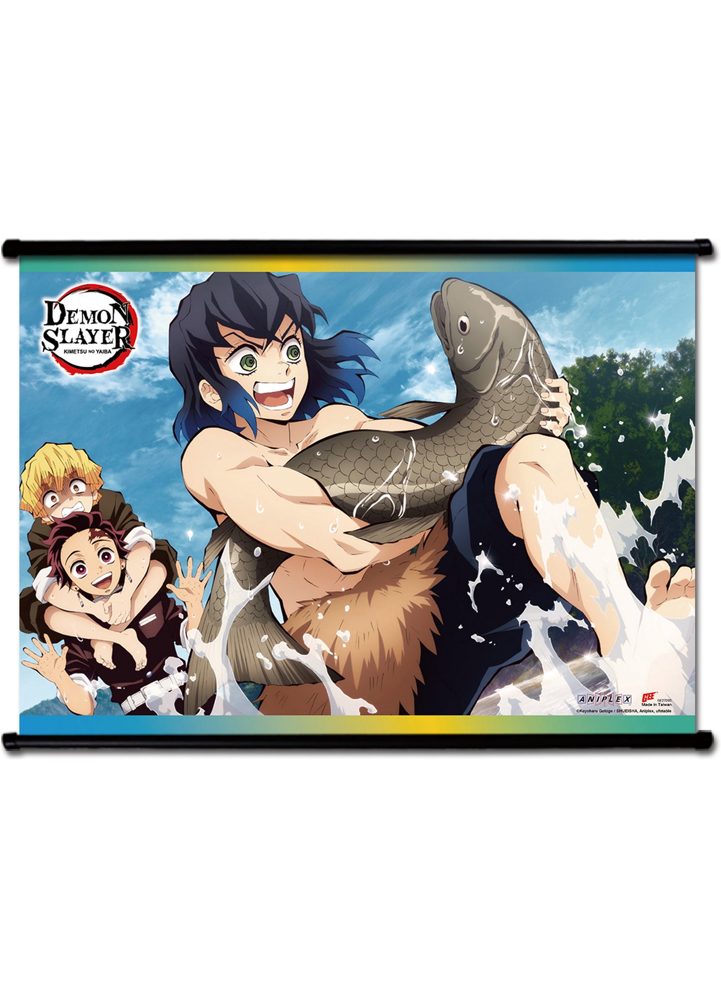 Demon Slayer - Hashibira Inosuke Catching Fish Wall Scroll 31"W x 43"H