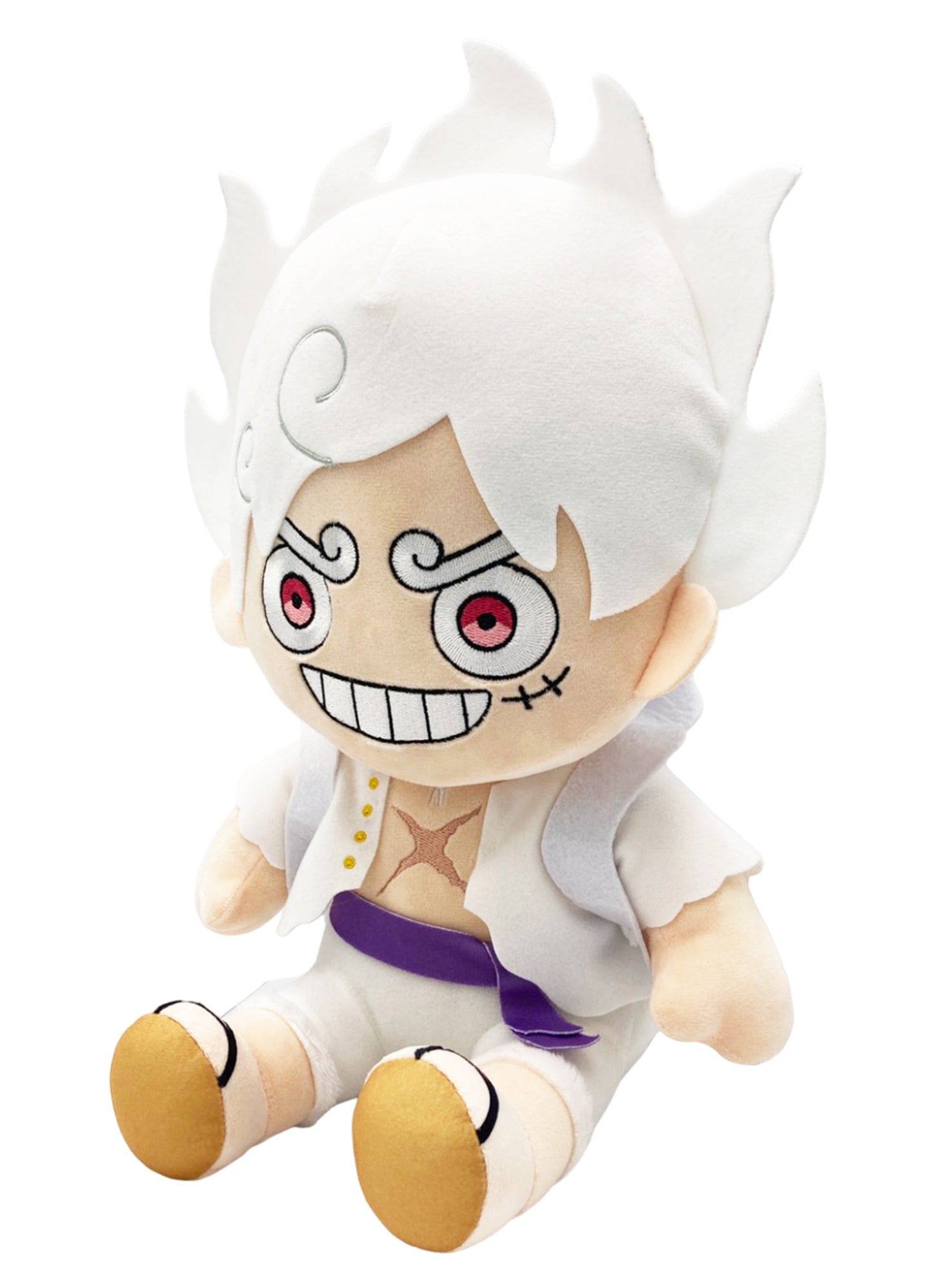 One Piece - Monkey D. Luffy Gear 5 Grin Sitting Pose Plush 12"H