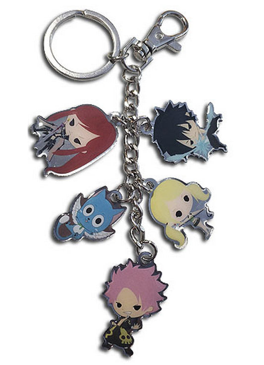 Fairy Tail S8 - SD Natsu, Happy, Lucy, Gray, & Erza Charm Metal Keychain
