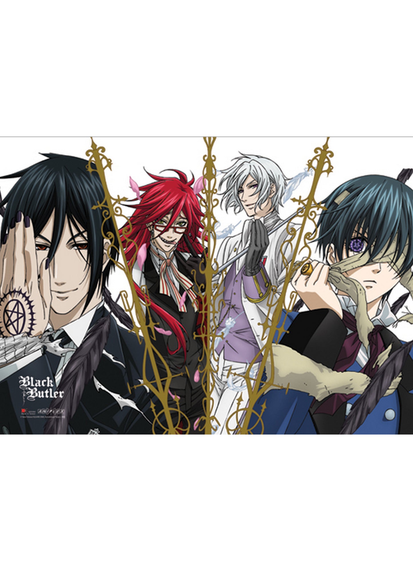 Black Butler - Sebastian Michaelis, Grell Sutcliff, Ash & Ciel Phantomhive Wall Scroll 31"W x 43"H
