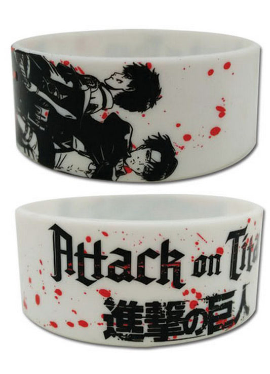 Attack On Titan - Eren Yeager & Levi Ackerman White PVC Wristband