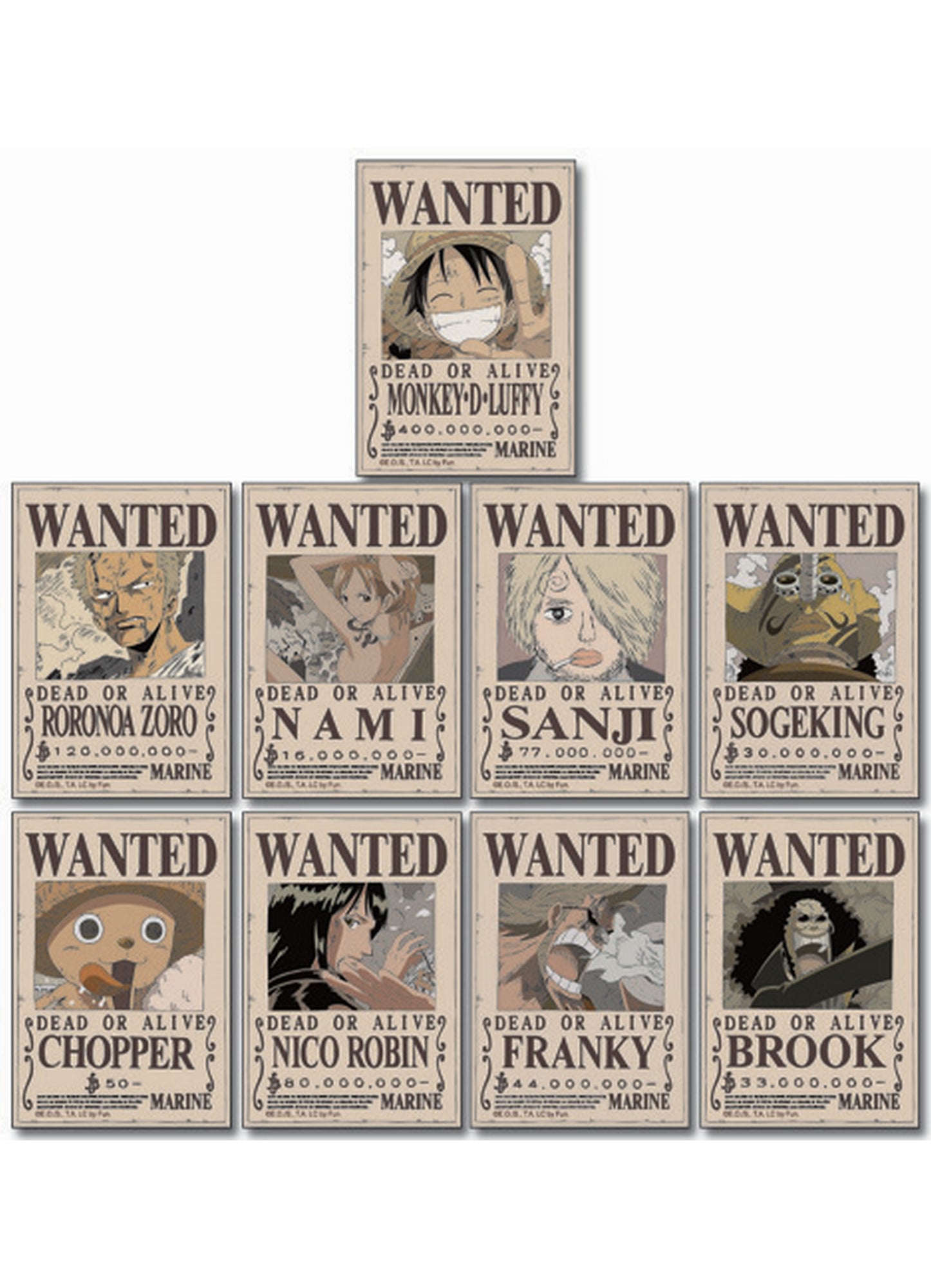 One Piece - Straw Hat Crew Wanted Posters Sticker Set 3"