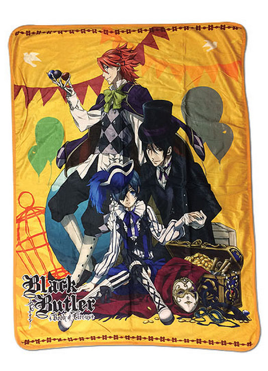 Black Butler Book Of Circus - Ciel Phantomhive, Sebastian Michaelis & Joker Sublimation Throw Blanket 46"W x 60"H