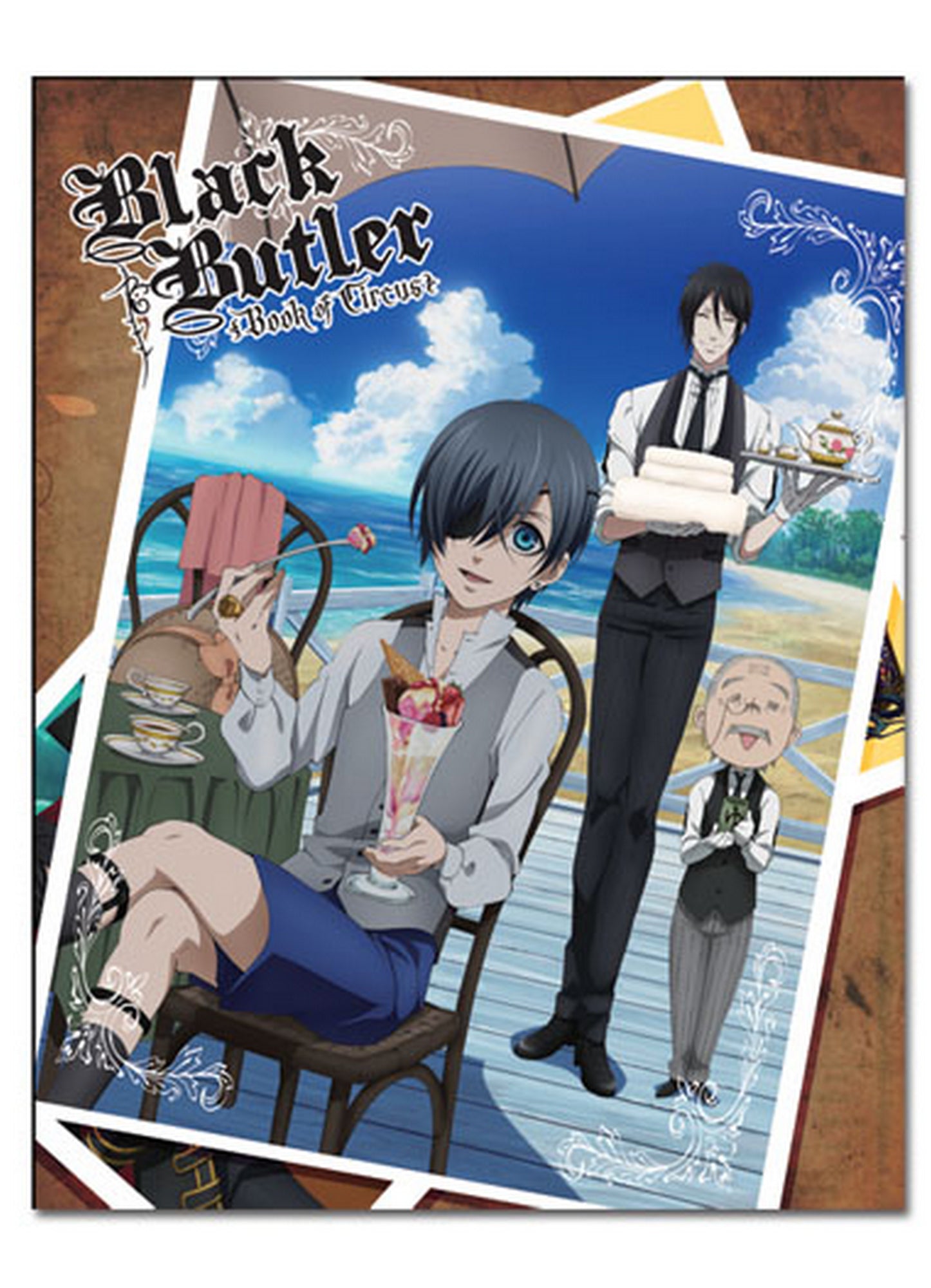Black Butler Book of Circus - Ciel Phantomhive, Sebastian Michaelis, & Mr. Tanaka Sublimation Throw Blanket 46"W x 60"H