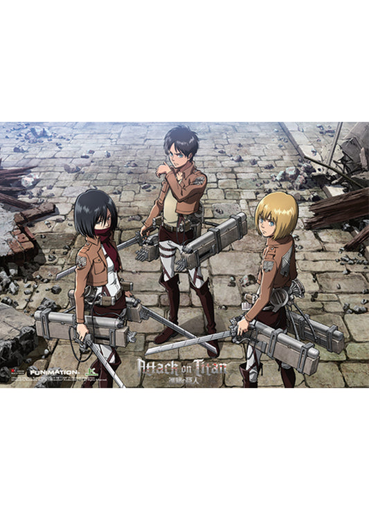 Attack On Titan - Eren Yeager, Mikasa Ackerman And Armin Arlet Group Wall Scroll 31"W x 43"H