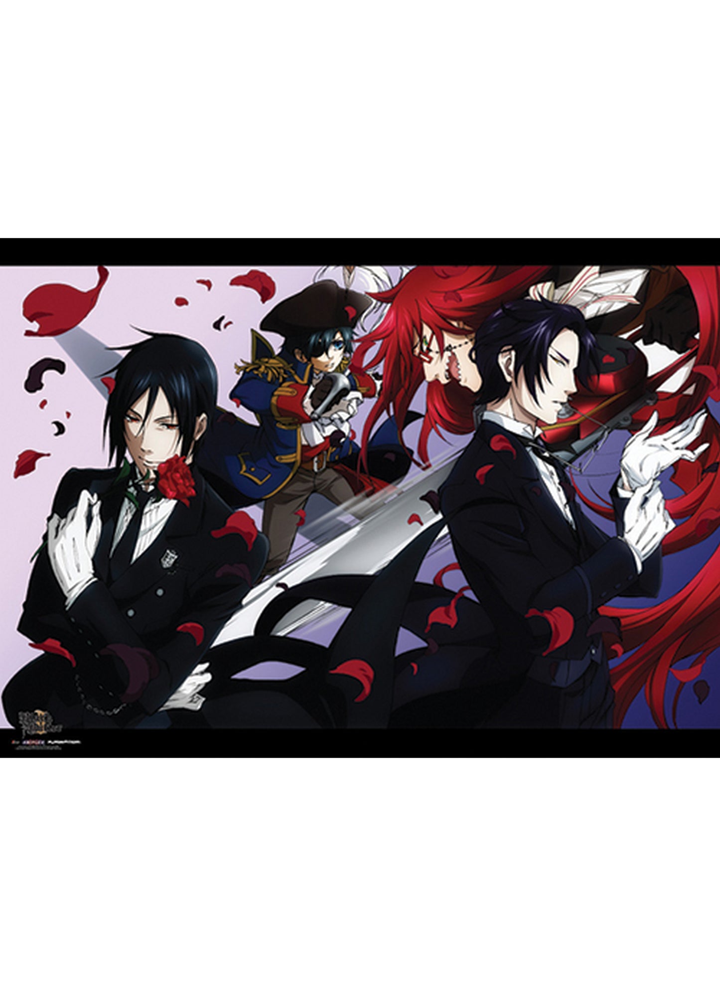 Black Butler 2 - Sebastian Michaelis, Pirate Ciel Phantomhive, Grell Sutcliff, & Claude Faustus Wall Scroll 31"W x 43"H