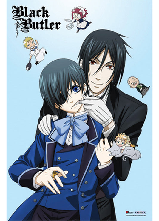 Black Butler - Sebastian Michaelis And Ciel Phantomhive With Chibi Chara Paper Poster
