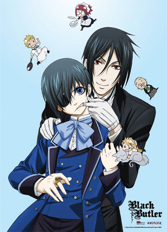 Black Butler - Sebastian Michaelis And Ciel Phantomhive With Chibi Special Edition Wall Scroll 31"W x 43"H