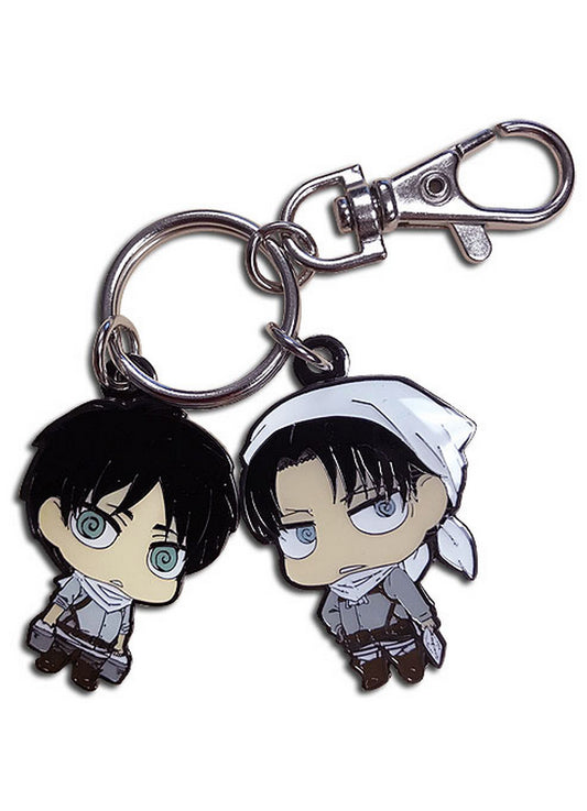 Attack On Titan - SD Eren Yeager & Levi Ackerman Cleaning Outfits Metal Keychain
