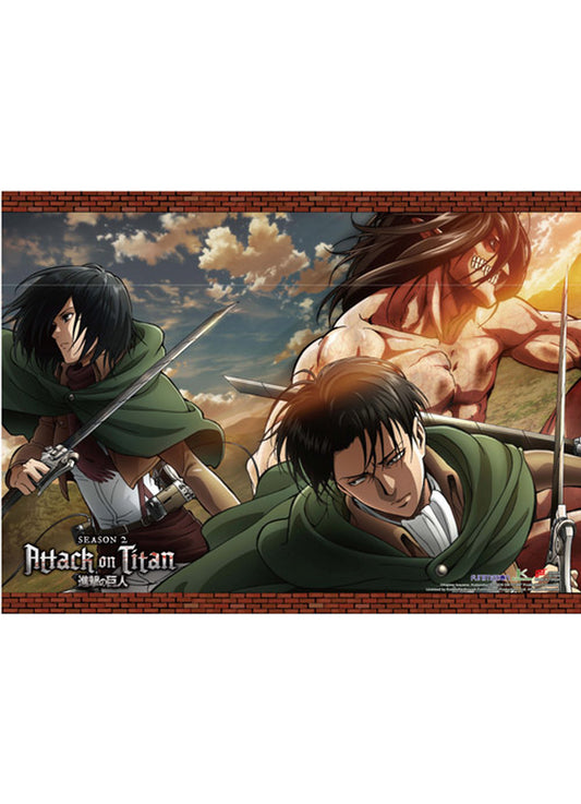 Attack on Titan Season 2 - The Titan Of Eren Yeager & Mikasa Ackerman & Levi Ackerman Wall Scroll 31"W x 43"H