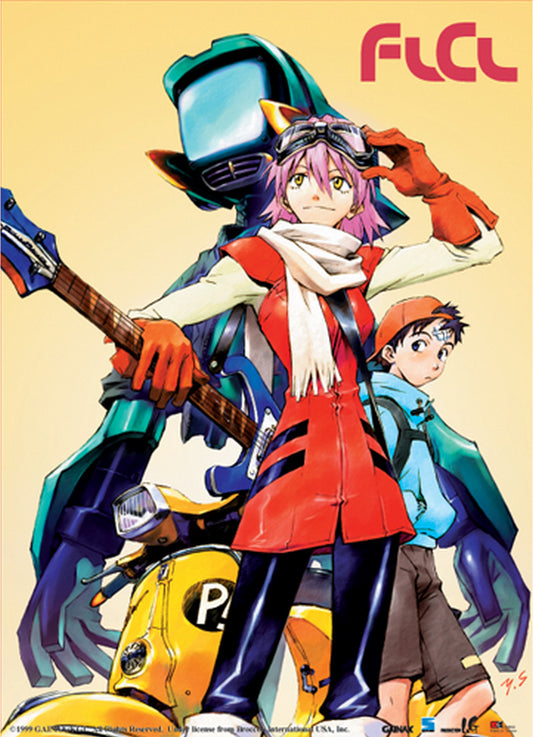 FLCL - Haruko Haruhara & Naota Nandaba, Sadamoto Illust Wall Scroll 31"W x 43"H
