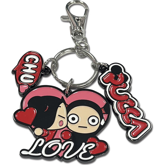Pucca - Pucca & Garu "Love" Three Charms Metal Keychain