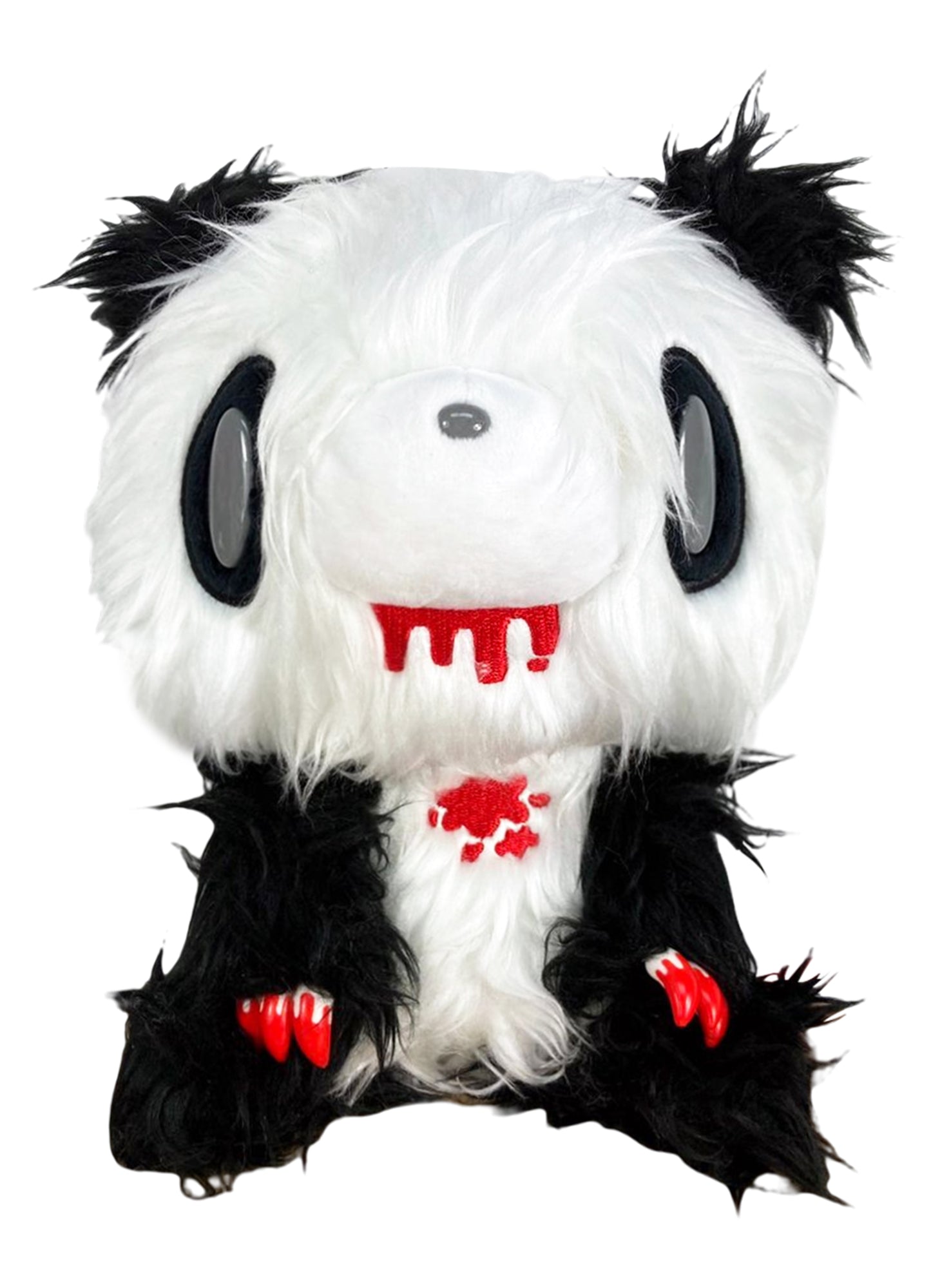 Gloomy Bear - Black White Gloomy Bear Sitting Pose Long Hair Fur Plush 7"H